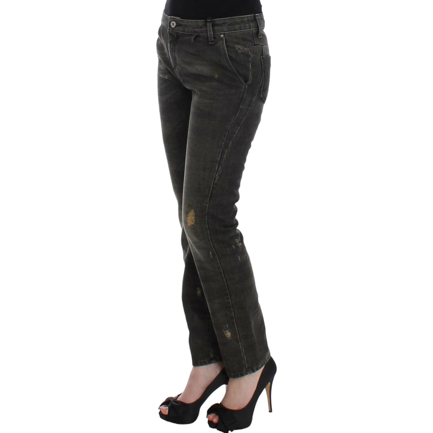 Costume National Sleek Gray Straight Leg Distressed Jeans Costume National