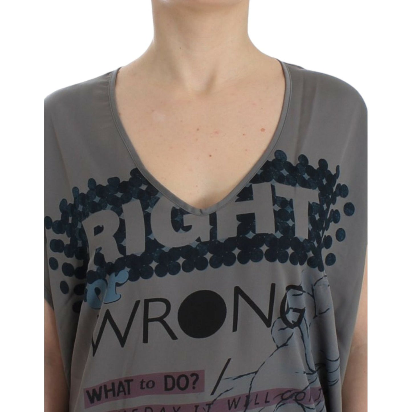 Costume National Gray V-neck long t-shirt