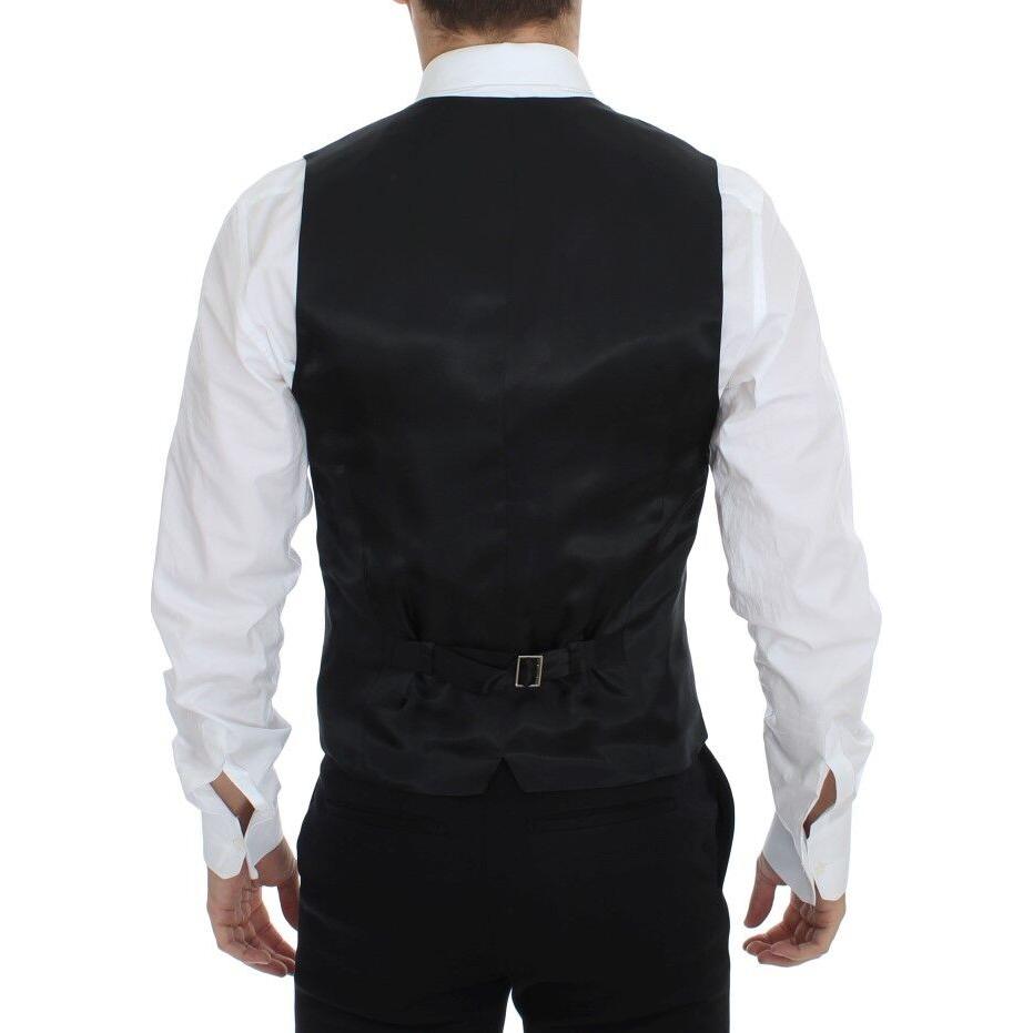 别致的黑色条纹羊毛真丝连衣裙背心