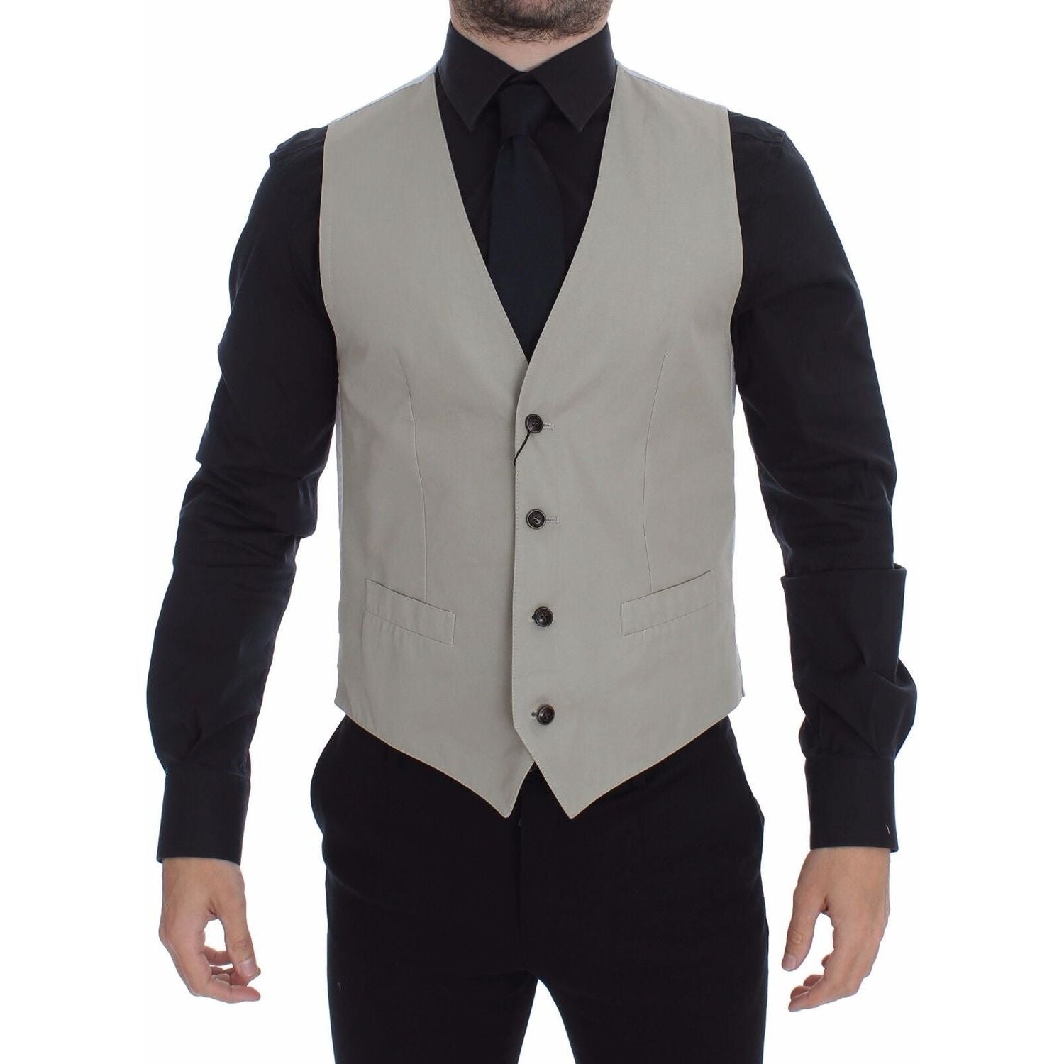 别致的米色单排扣连衣裙背心