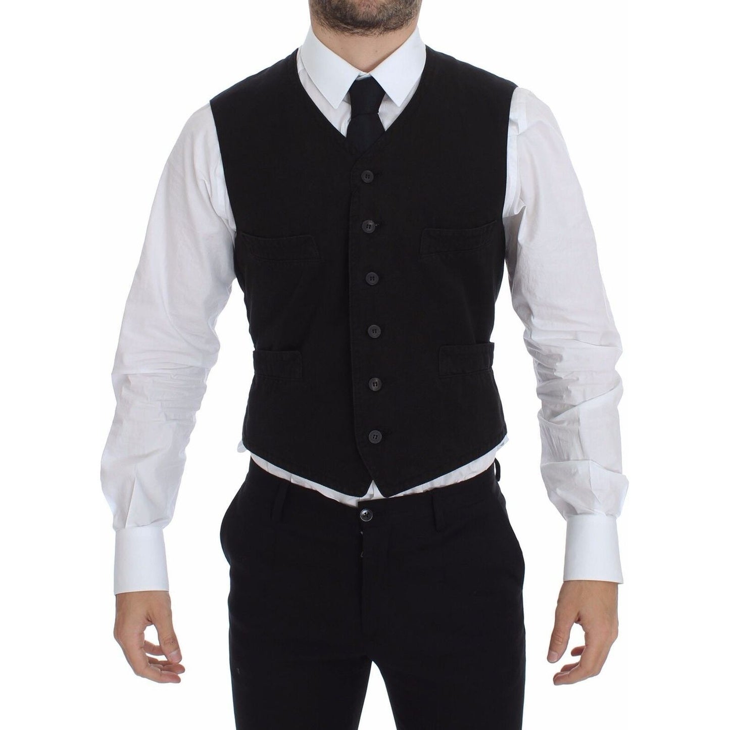 Dolce & Gabbana Elegant Black Cotton Blend Dress Vest Dolce & Gabbana