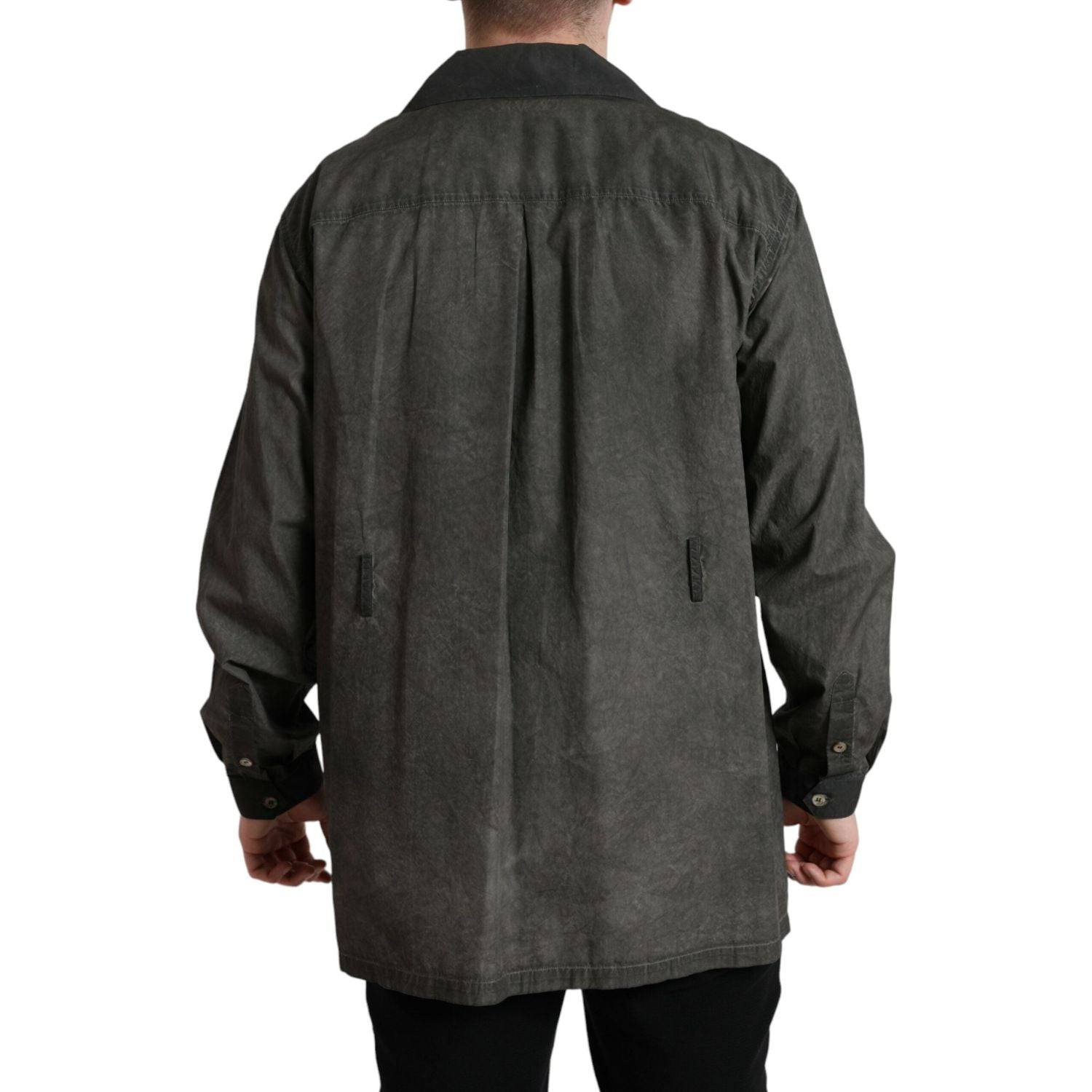 Dolce & Gabbana Dark Gray Cotton Collared Long Sleeves Shirt