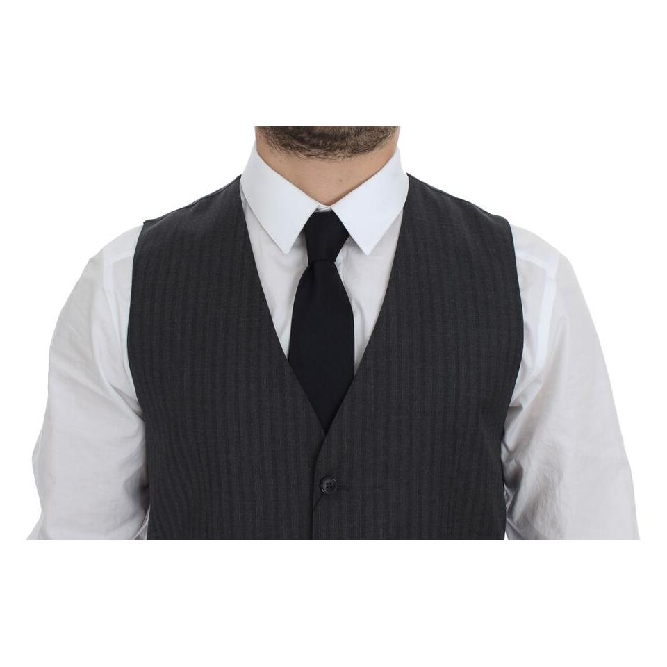 Dolce & Gabbana Black Striped Wool Single Breasted Vest