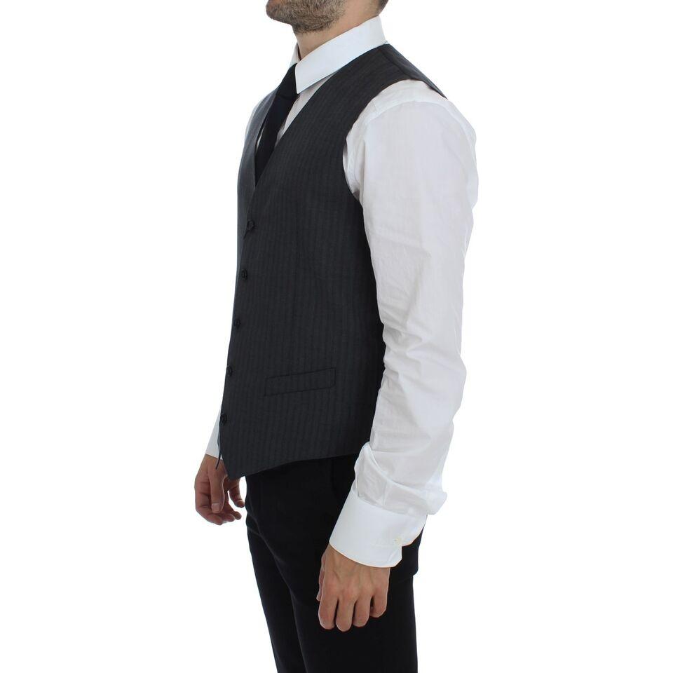 Dolce & Gabbana Black Striped Wool Single Breasted Vest