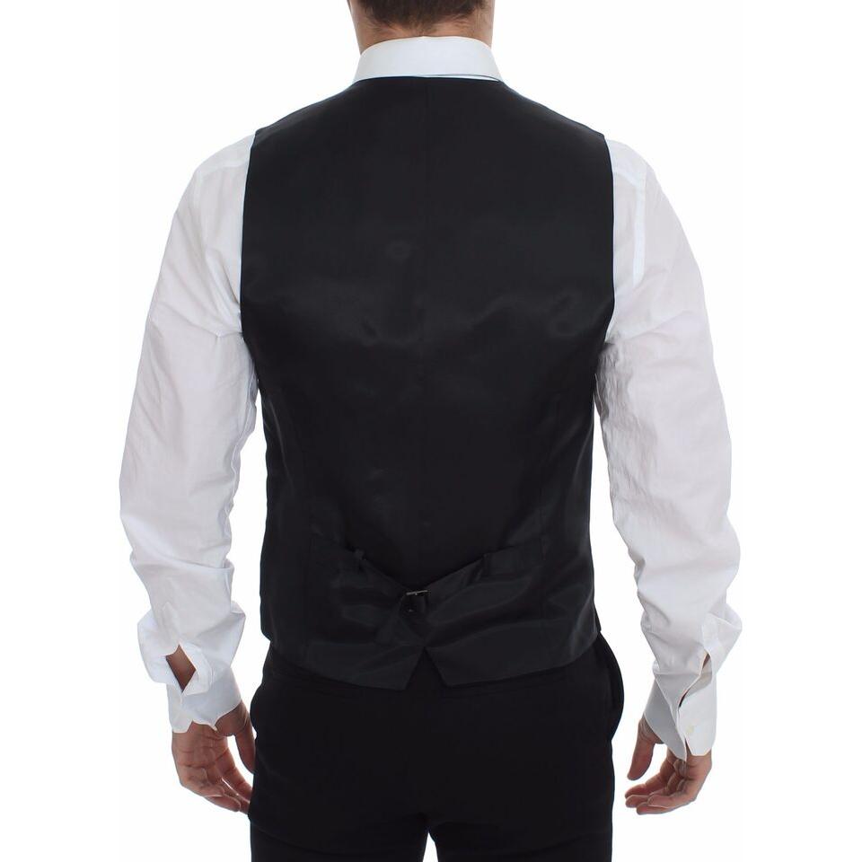 Dolce & Gabbana Gray Striped Wool Logo Vest Gilet Weste