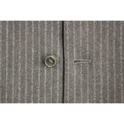 Dolce & Gabbana Gray Striped Wool Single Breasted Vest
