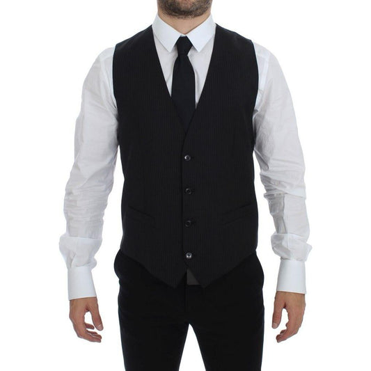 Dolce & Gabbana Elegant Black Striped Wool Dress Vest Dolce & Gabbana