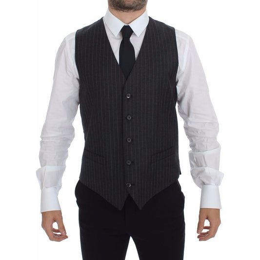 Dolce & Gabbana Elegant Gray Striped Dress Vest Dolce & Gabbana