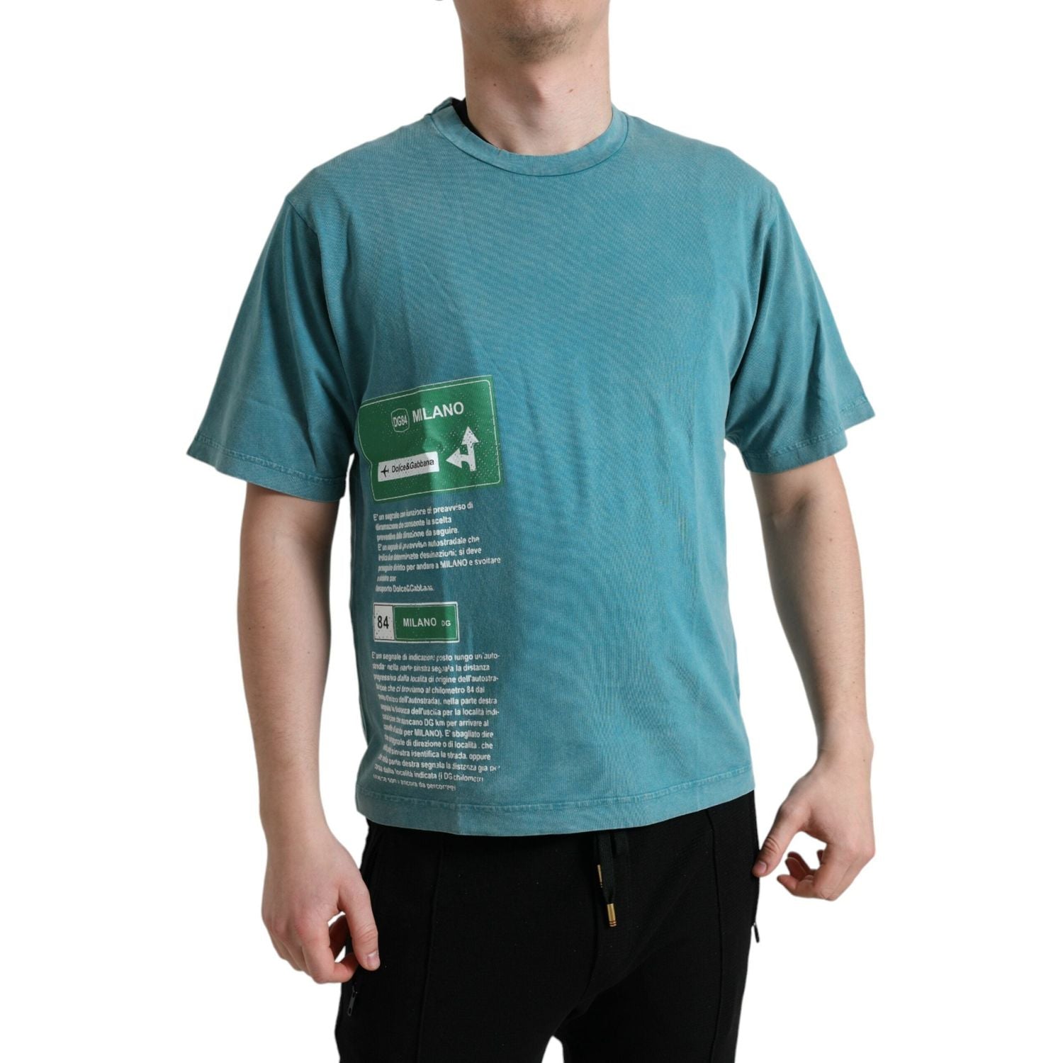 时尚蓝色米兰主题棉质 T 恤