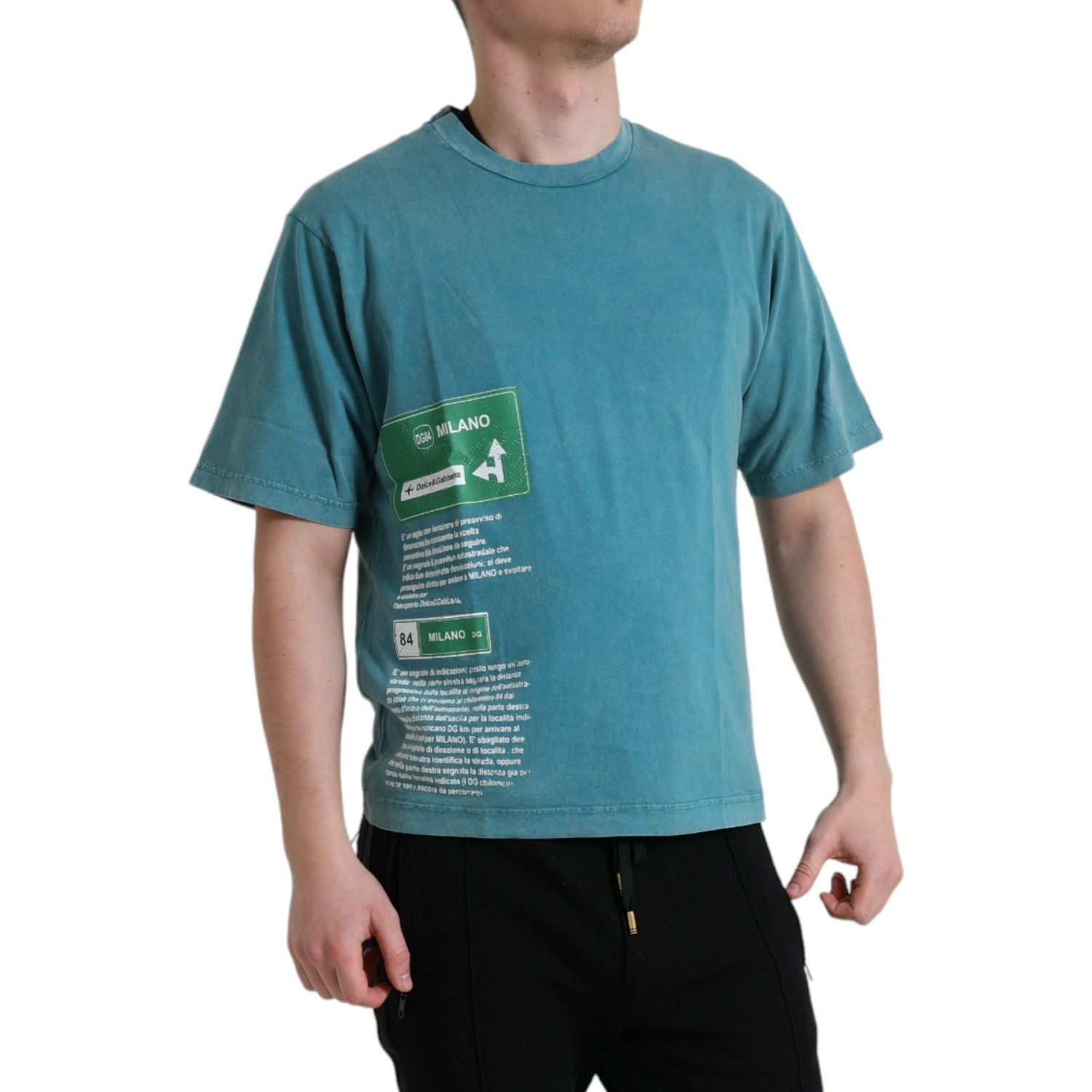 时尚蓝色米兰主题棉质 T 恤