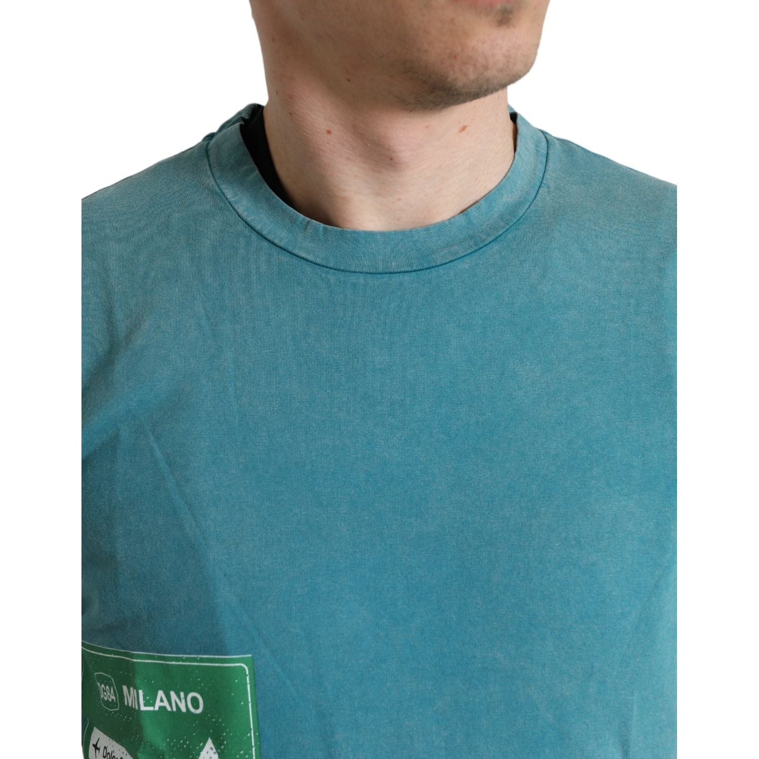 时尚蓝色米兰主题棉质 T 恤