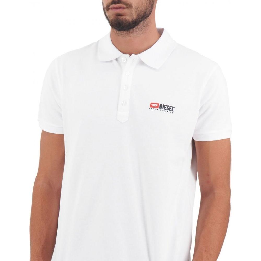 Diesel Elegant White Cotton Polo Shirt with Contrasting Logo Diesel