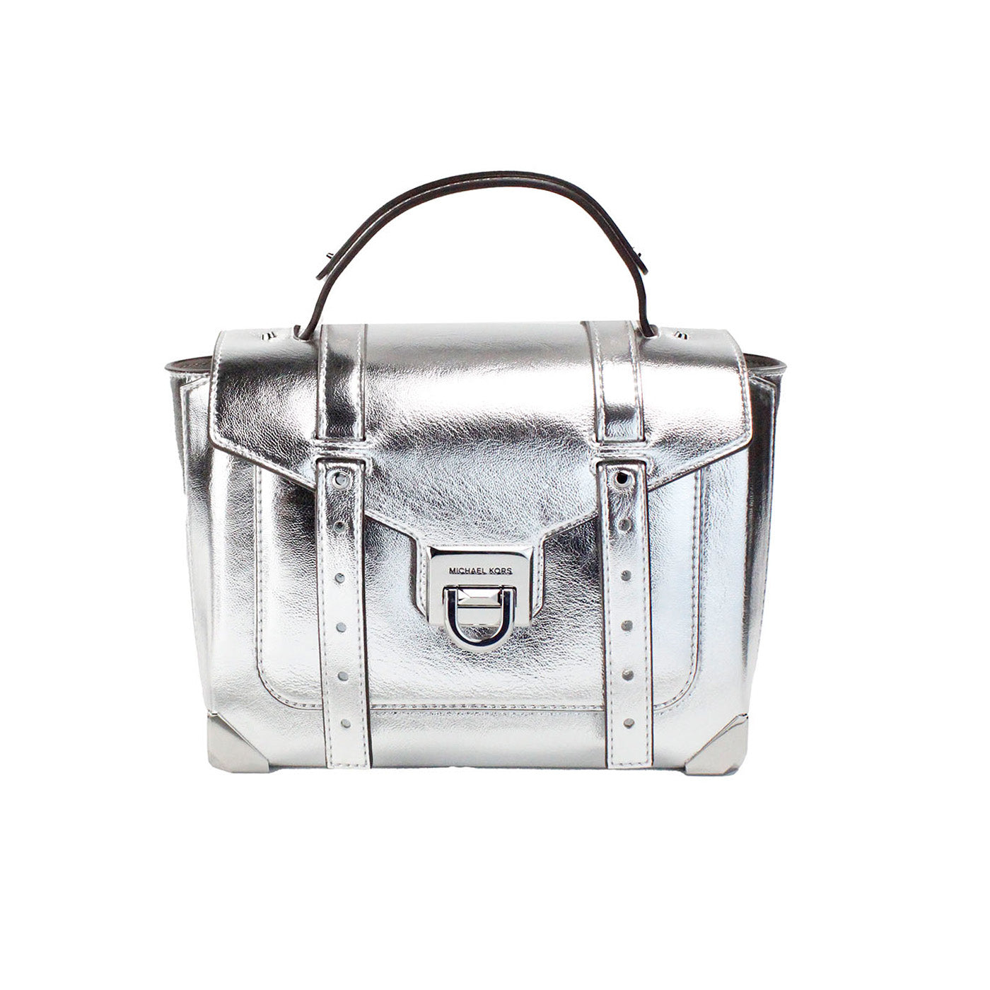 Michael Kors Manhattan Medium Silver Leather Top Handle Satchel Bag Michael Kors