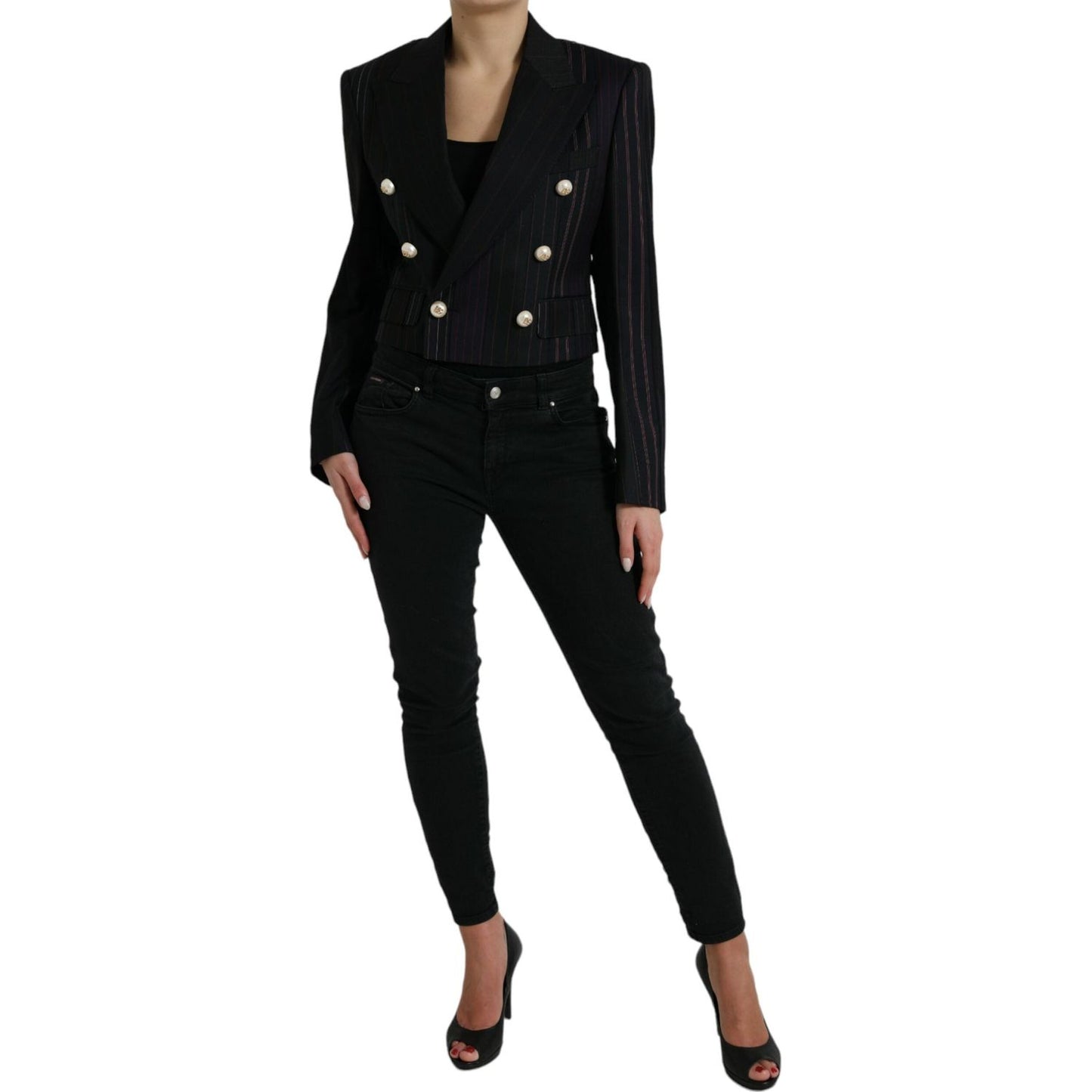 Dolce & Gabbana Black Striped SICILIA Double Breasted Jacket