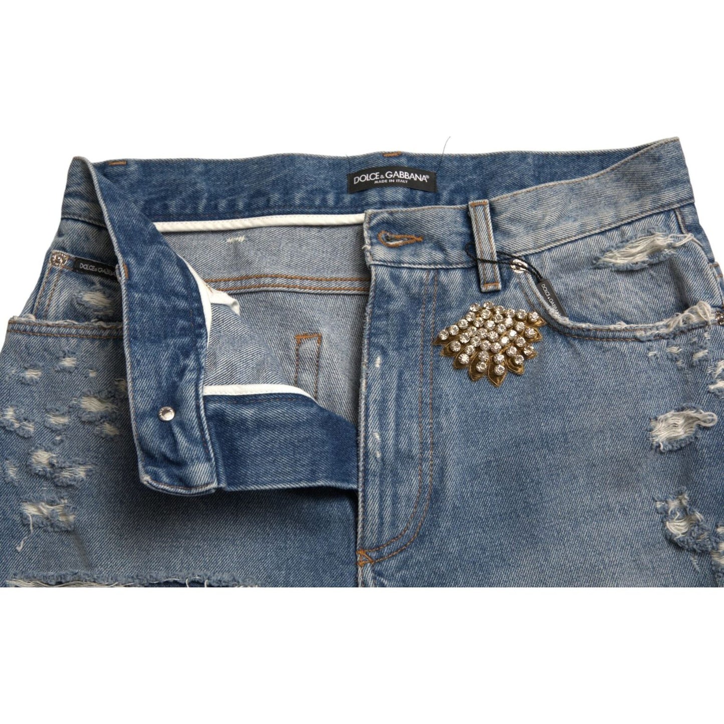 Dolce & Gabbana High Waist Embellished Bermuda Denim Shorts Dolce & Gabbana