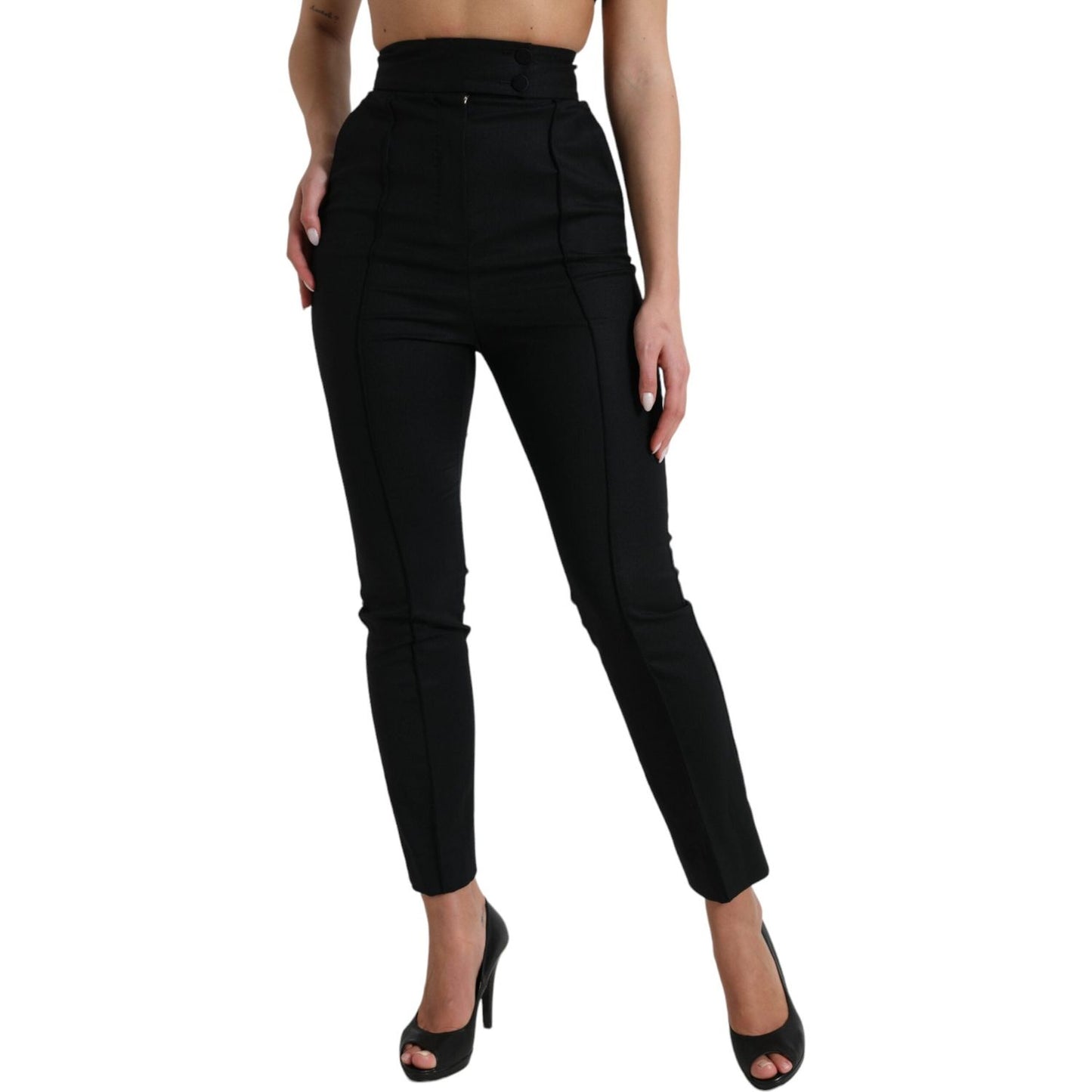 Dolce & Gabbana Black Wool High Waist Tapered Pants