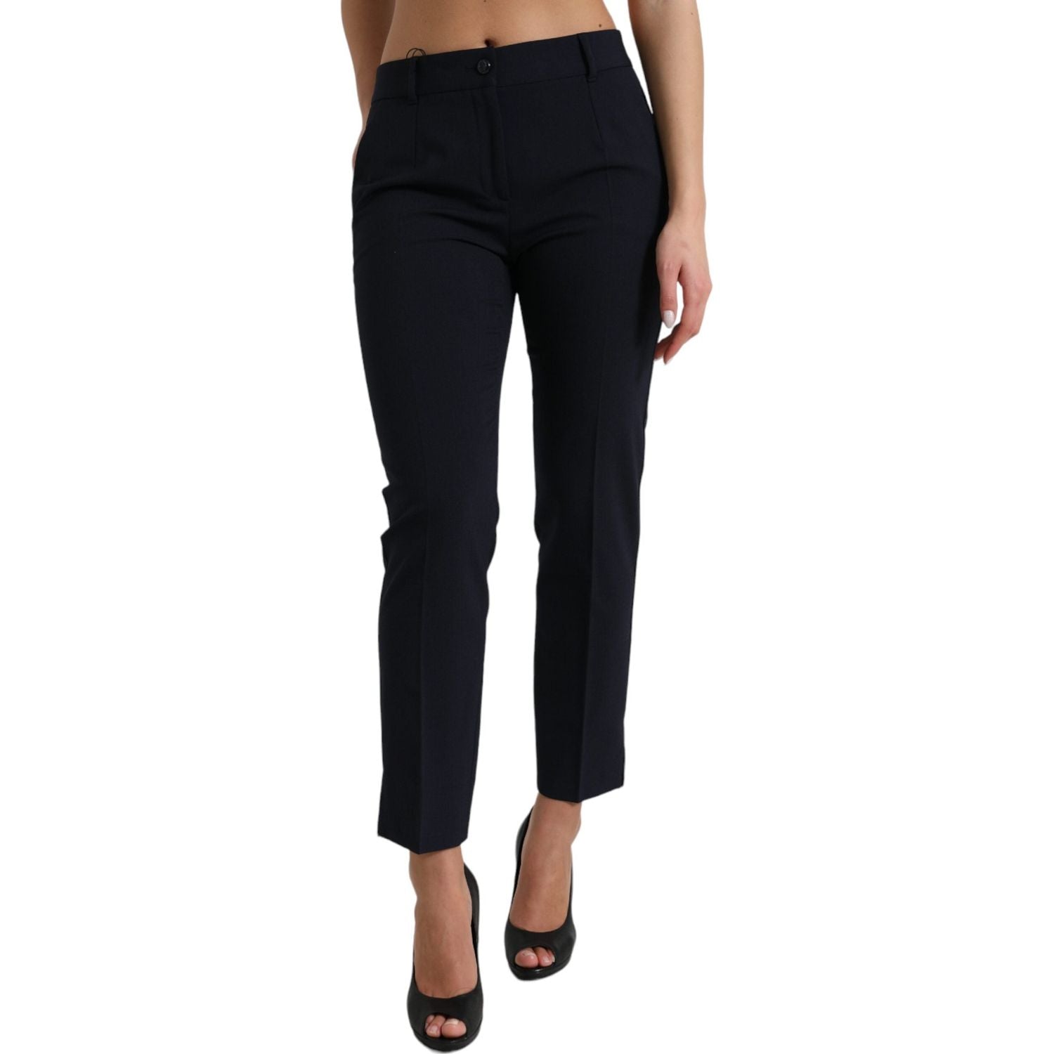 Dolce & Gabbana Blue Mid Waist Tapered Cropped Pants