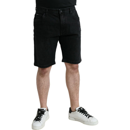 Dolce & Gabbana Black Cotton Stretch Bermuda Denim Shorts