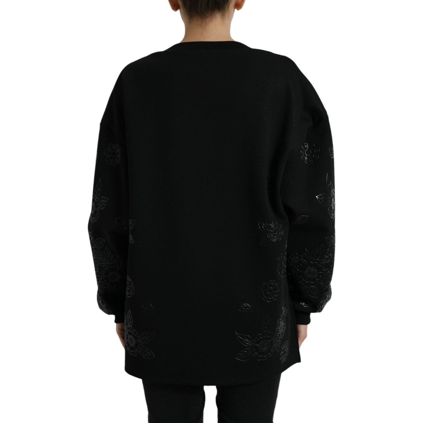 Dolce & Gabbana Elegant Black Floral Applique Sweater Dolce & Gabbana