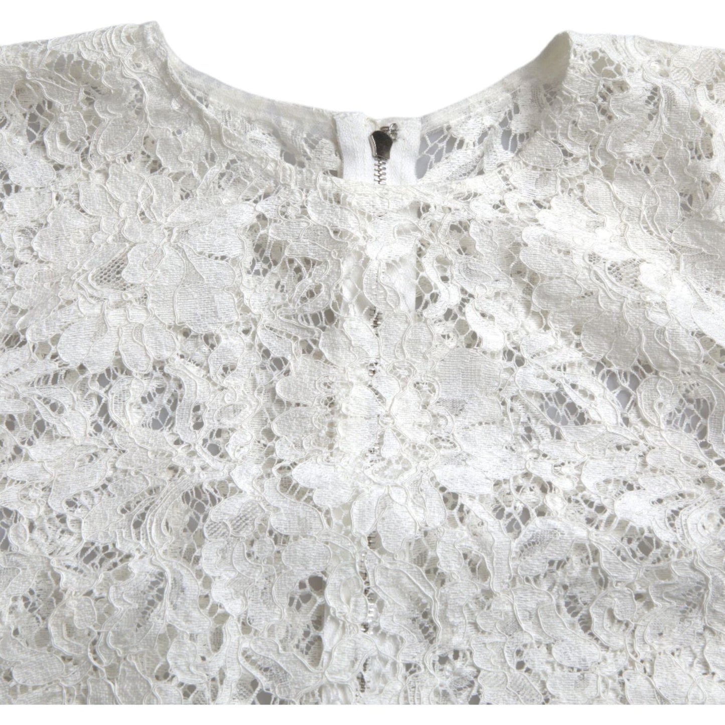 Dolce & Gabbana White Floral Lace Cotton Round Neck Blouse Top
