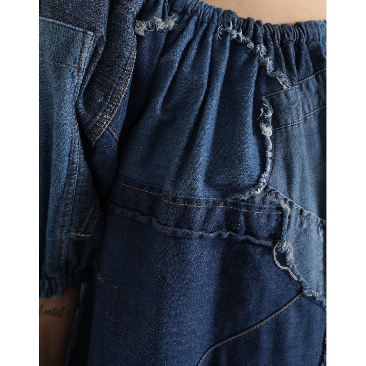 Dolce & Gabbana Blue Patchwork Short Sleeves Denim Blouse Top