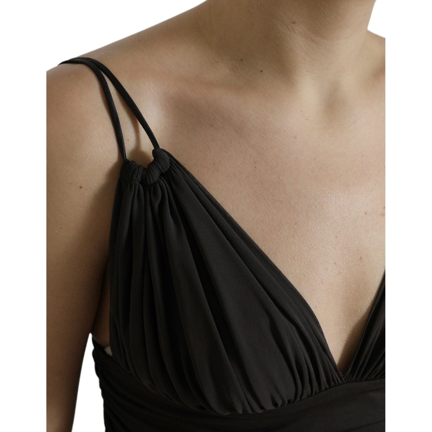 Dolce & Gabbana Brown Viscose Plunging V-neck Cropped Tank Top