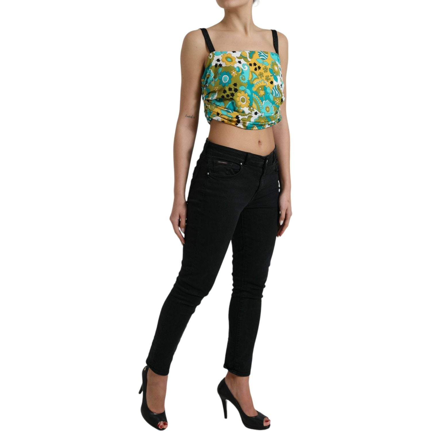Dolce & Gabbana Multicolor Floral Sleeveless Cropped Top