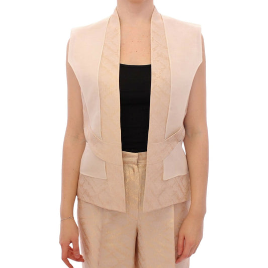 Zeyneptosun Beige brocade sleeveless jacket vest
