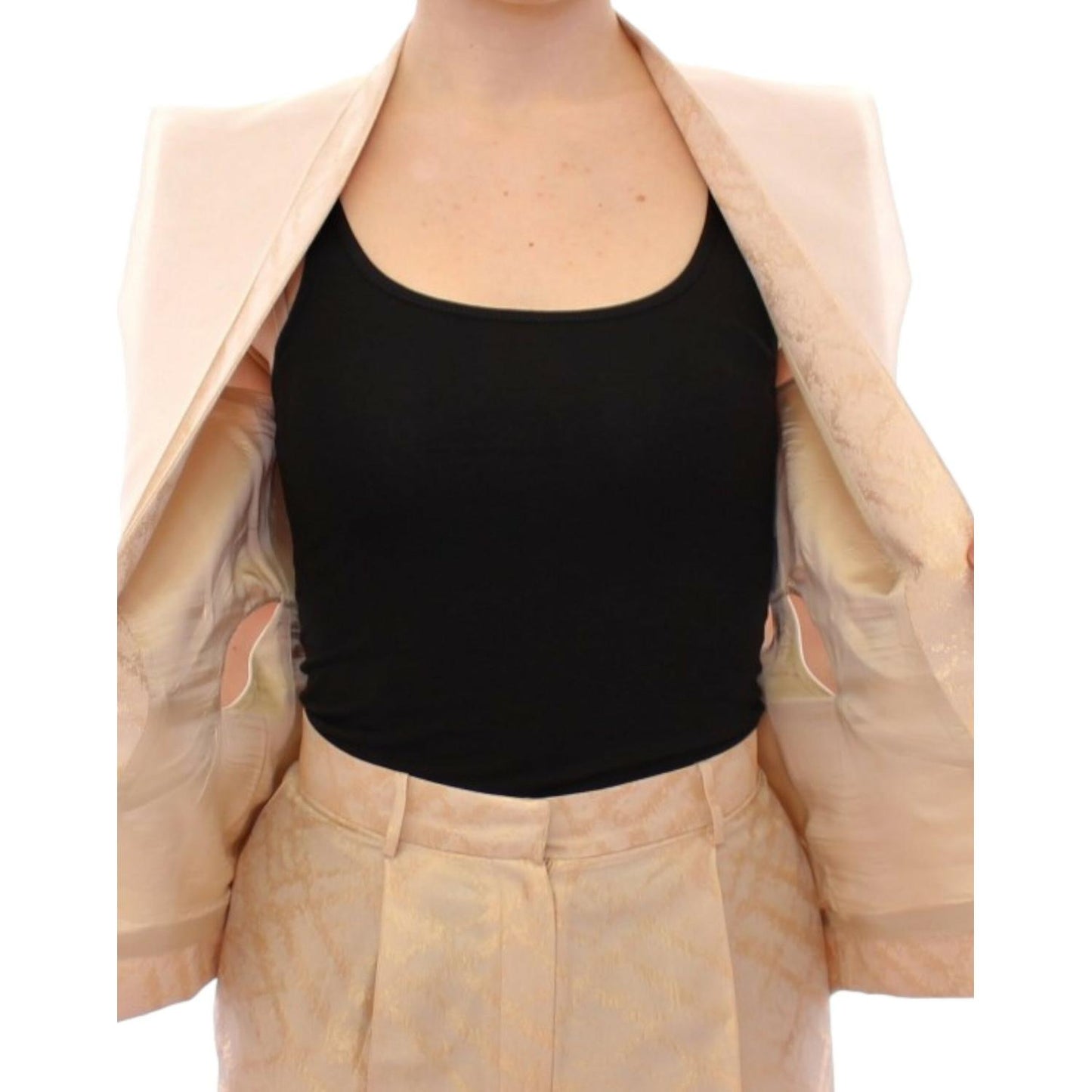 Zeyneptosun Exclusive Beige Brocade Sleeveless Vest Coats & Jackets Zeyneptosun