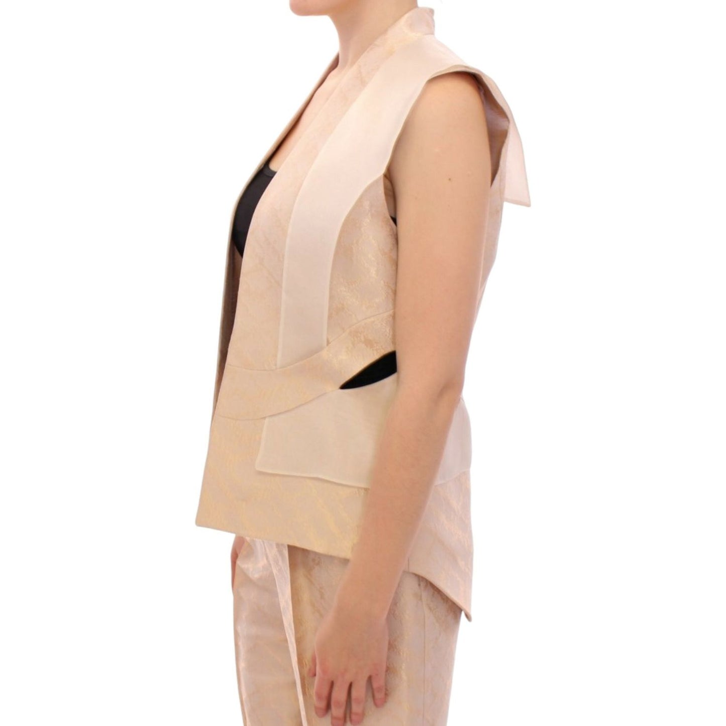 Zeyneptosun Exclusive Beige Brocade Sleeveless Vest Coats & Jackets Zeyneptosun