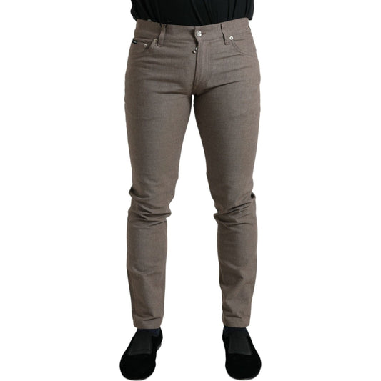 Dolce & Gabbana Brown Cotton Stretch Skinny Men Pants
