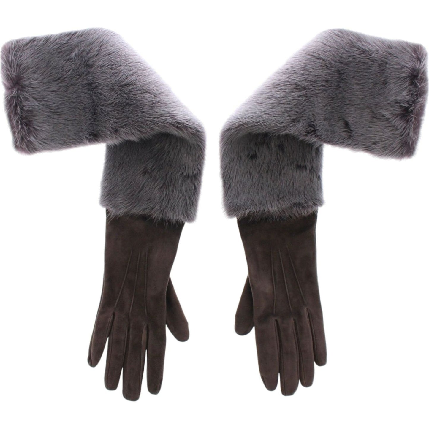 Dolce & Gabbana Elegant Gray Mink Fur Leather Elbow Gloves Dolce & Gabbana