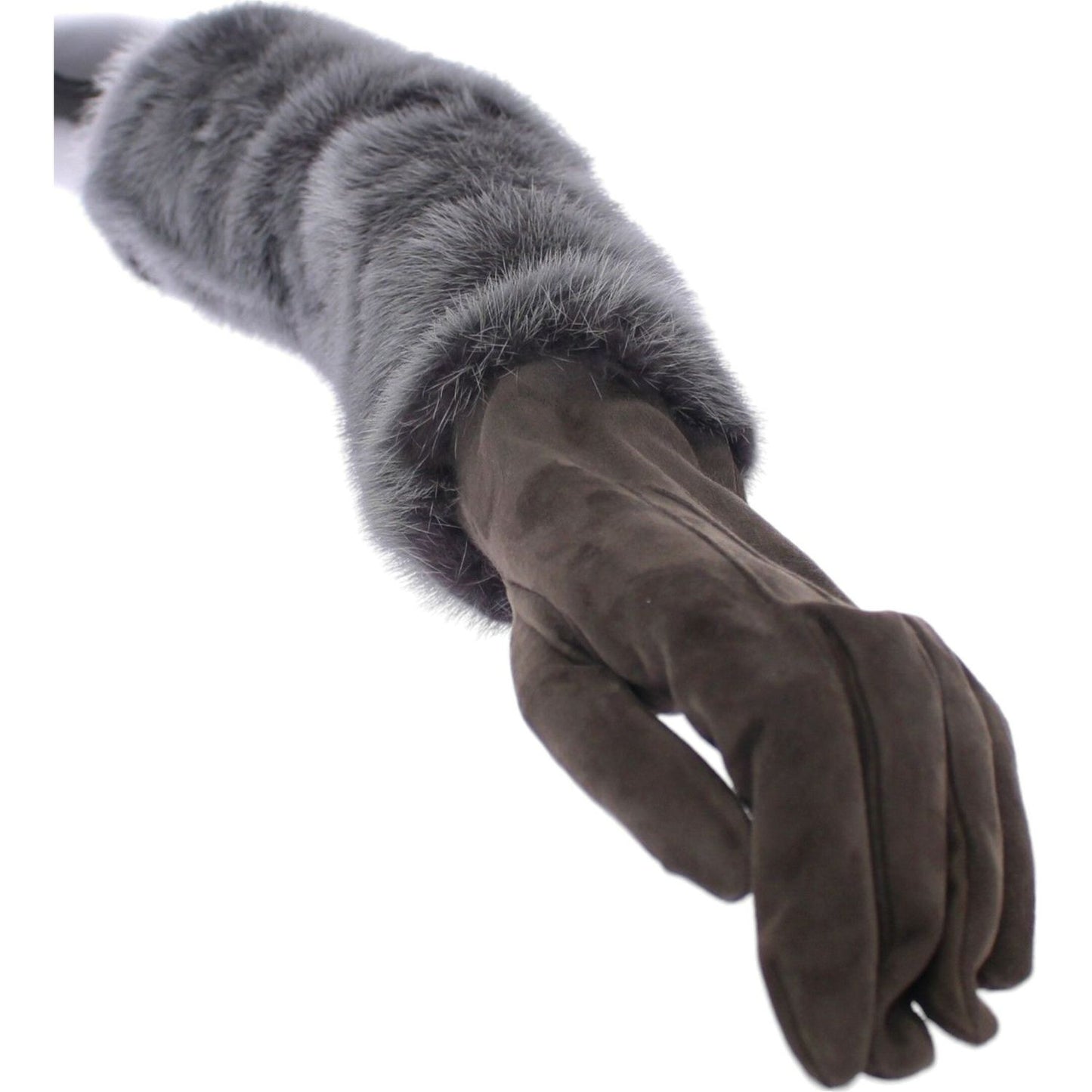 Dolce & Gabbana Elegant Gray Mink Fur Leather Elbow Gloves Dolce & Gabbana