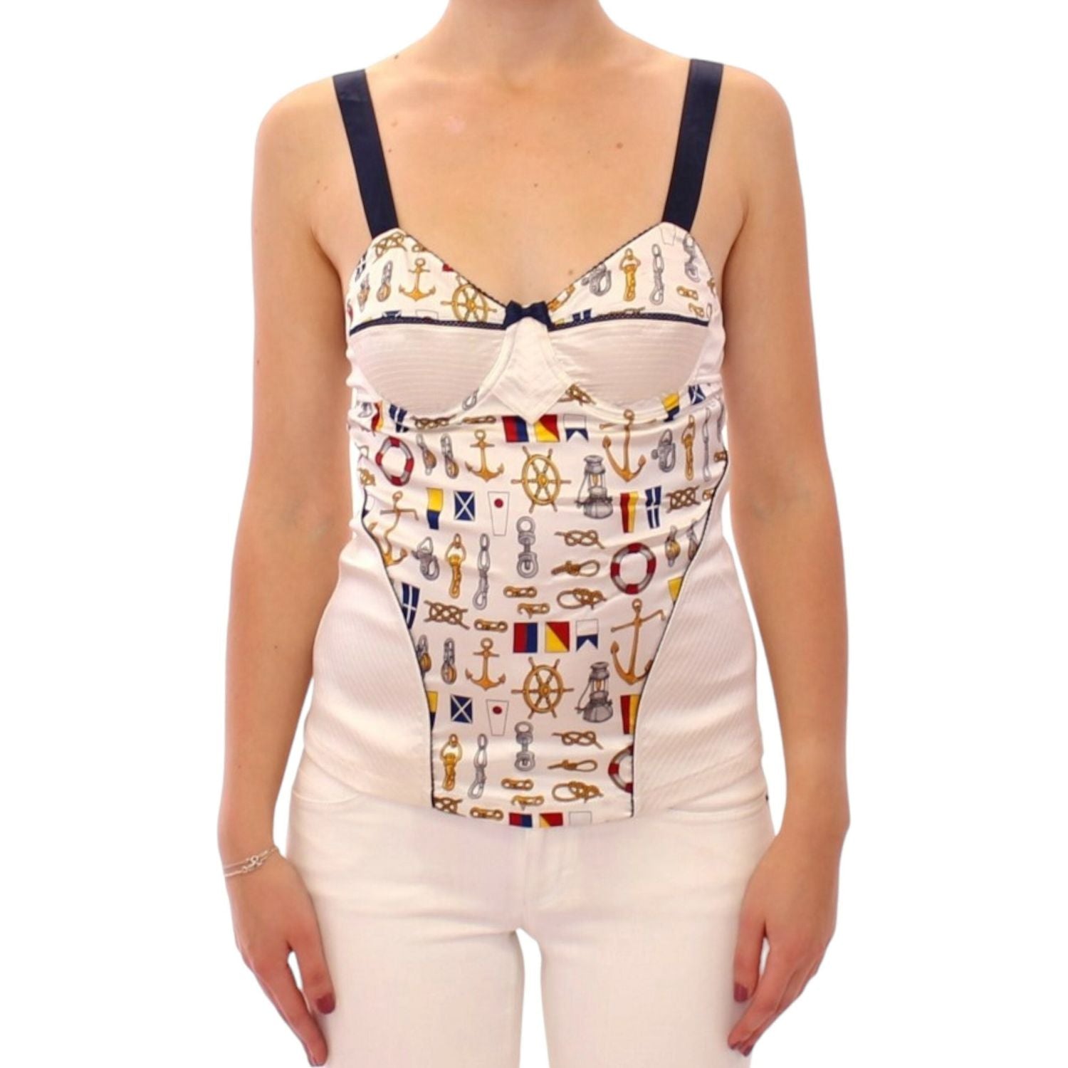 توب دولتشي آند غابانا أبيض اللون بنقشة البحارة