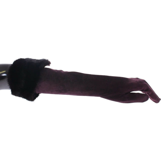 Dolce & Gabbana Elegant Elbow Length Purple Fur Gloves Dolce & Gabbana