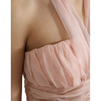 Dolce & Gabbana Pink Silk Chiffon Halter A-line Pleated Midi Dress