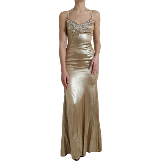 Dolce & Gabbana Elegant Metallic Gold Sheath Dress with Crystals Dolce & Gabbana