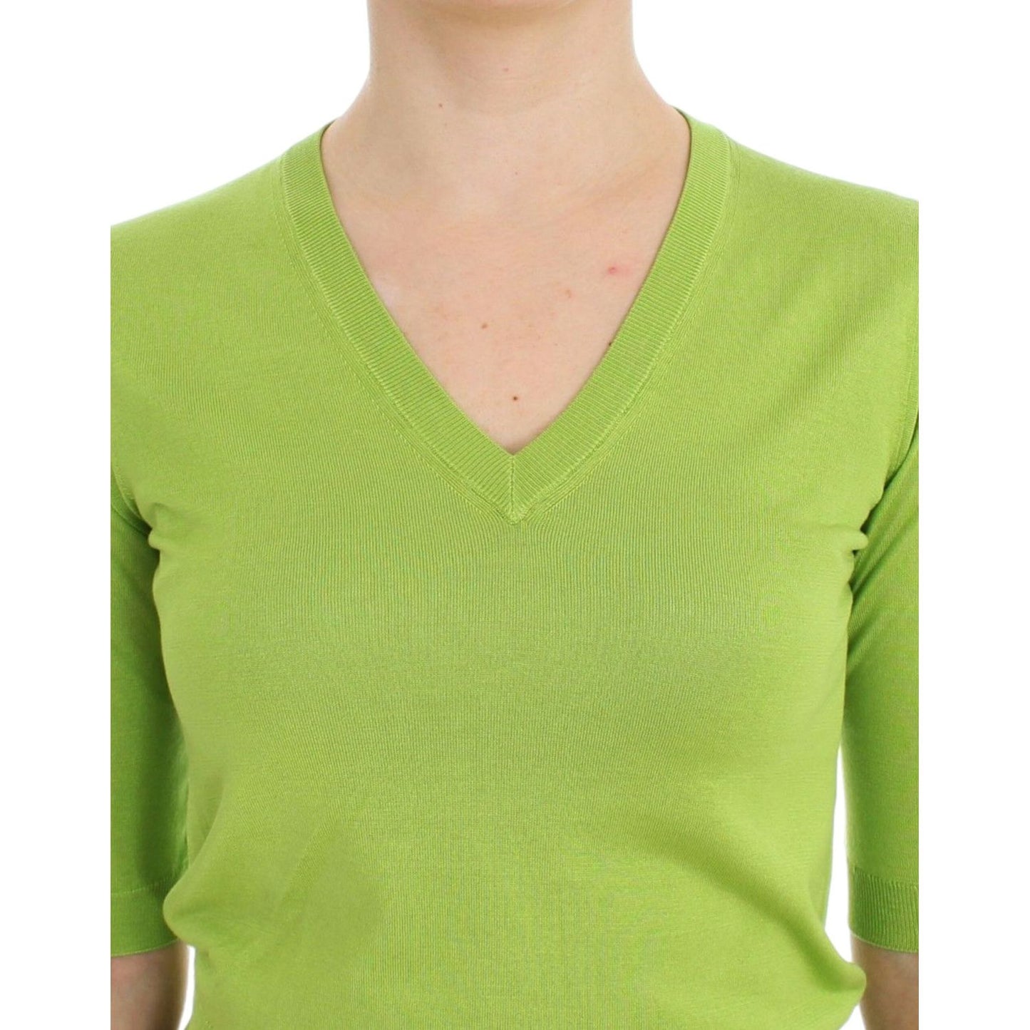 Dolce & Gabbana Emerald Green Wool V-Neck Pullover Dolce & Gabbana