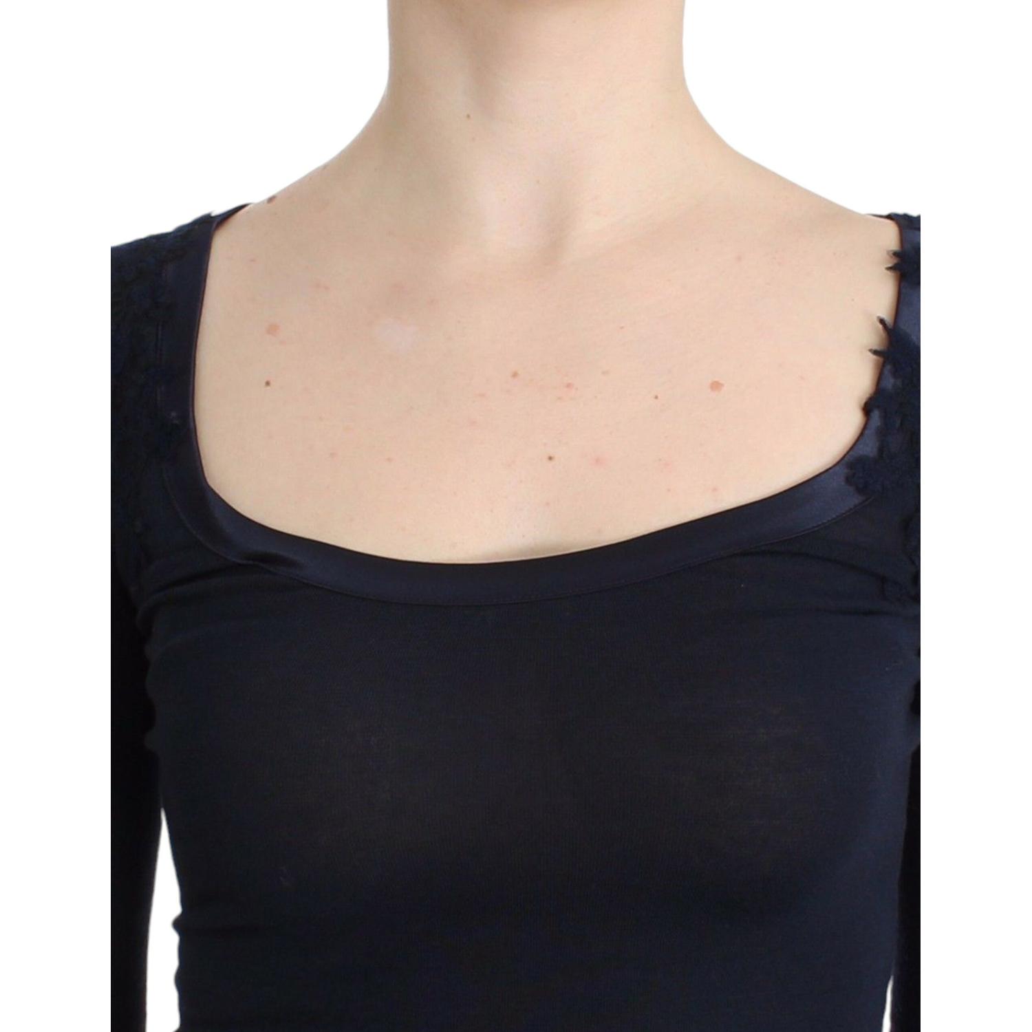 优雅蓝色长袖蕾丝上衣