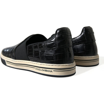 Dolce & Gabbana Black Croc Exotic Leather Sneakers Shoes