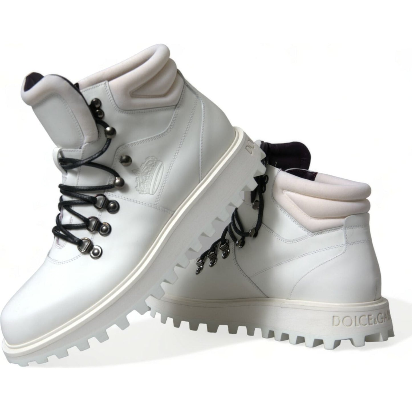 Dolce & Gabbana White Vulcano Trekking Ankle Boots Shoes