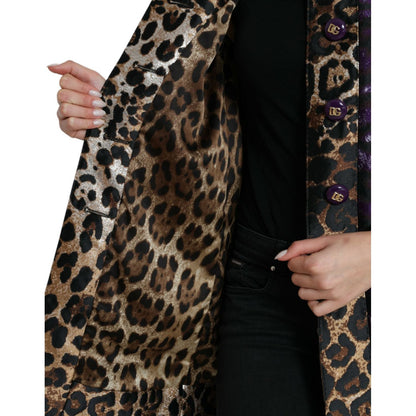 Dolce & Gabbana Purple Lamé Jacquard Tiger Print Coat Jacket