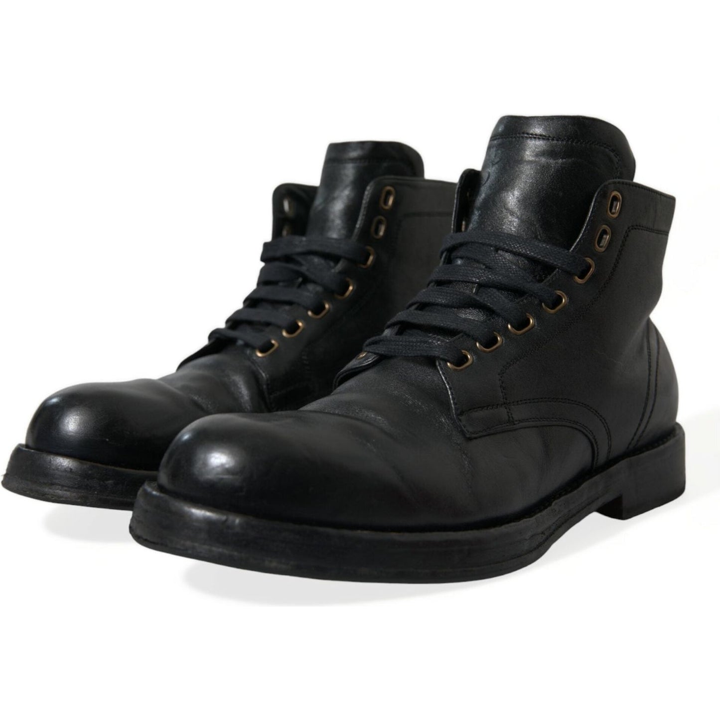 Dolce & Gabbana Elegant Black Horse Leather Ankle Boots Dolce & Gabbana