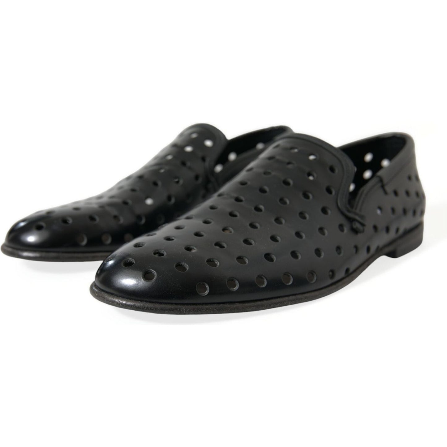 Dolce & Gabbana Elegant Black Leather Perforated Loafers Dolce & Gabbana