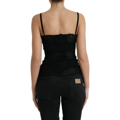 Dolce & Gabbana Black Silk Stretch Lace Sleeveless Tank Top