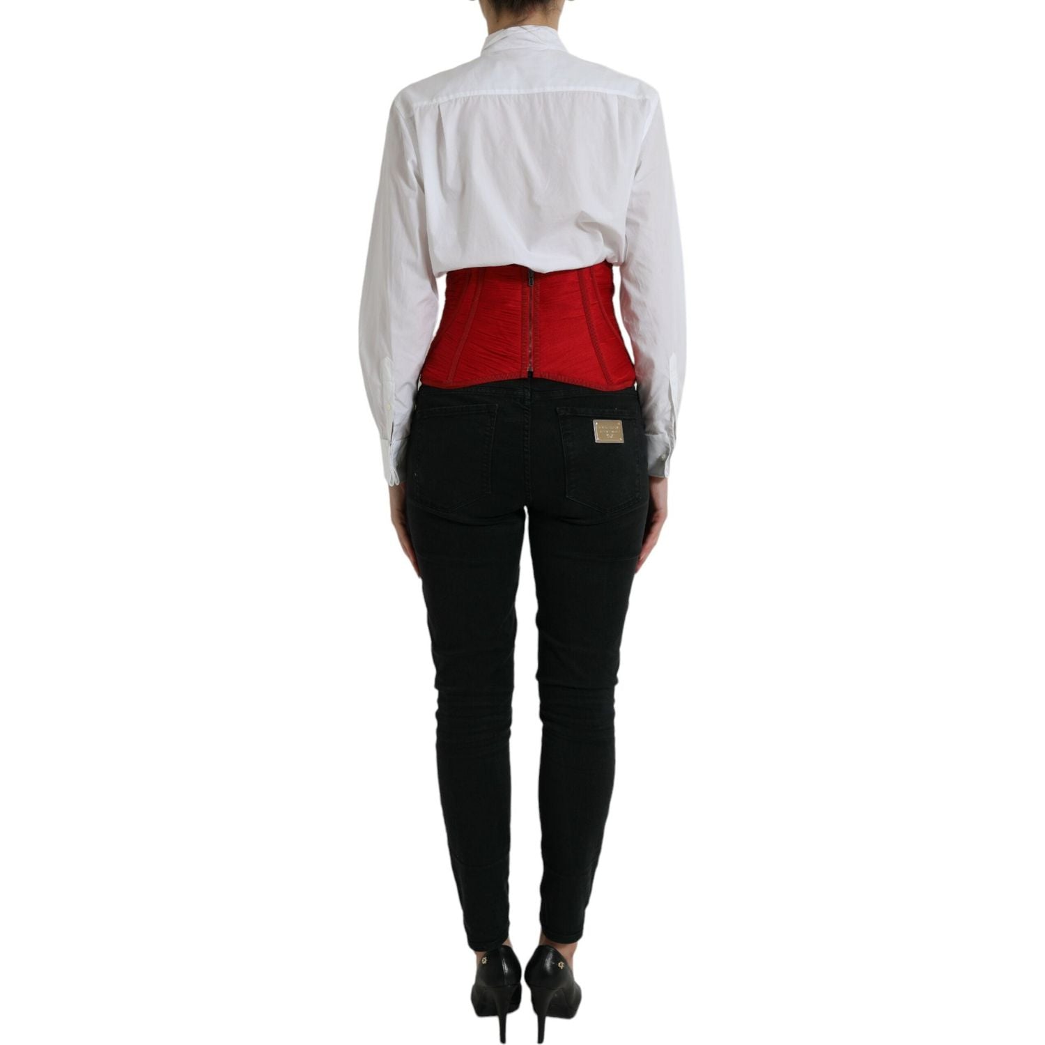 حزام الخصر من الحرير من دولتشي آند غابانا باللون الأحمر الناري