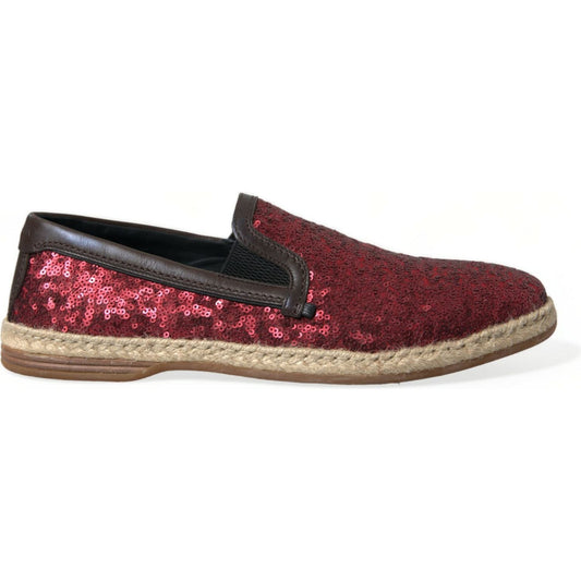 Dolce & Gabbana Red Sequined Loafers Slippers Men Shoes