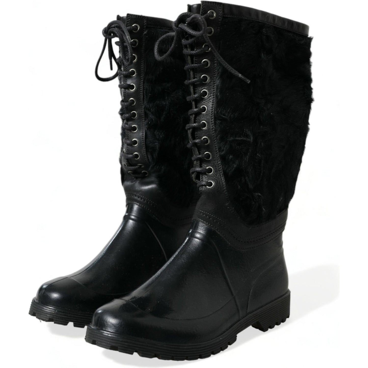 Dolce & Gabbana Sleek Black Shearling Mid Calf Boots Dolce & Gabbana