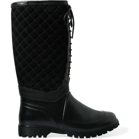 Dolce & Gabbana Elegant Quilted Lace-Up Rain Boots Dolce & Gabbana