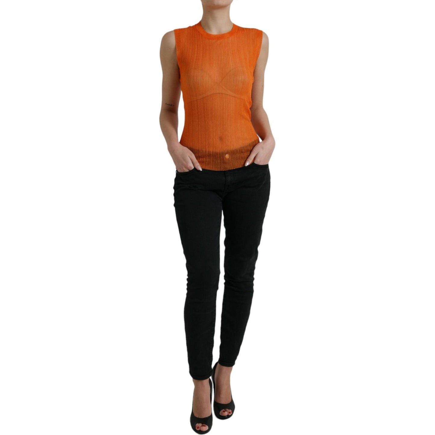 Dolce & Gabbana Chic Orange Crew Neck Tank Top Dolce & Gabbana